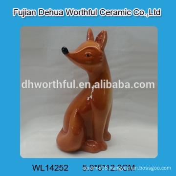 Brown ceramic fox figurine for home decoration